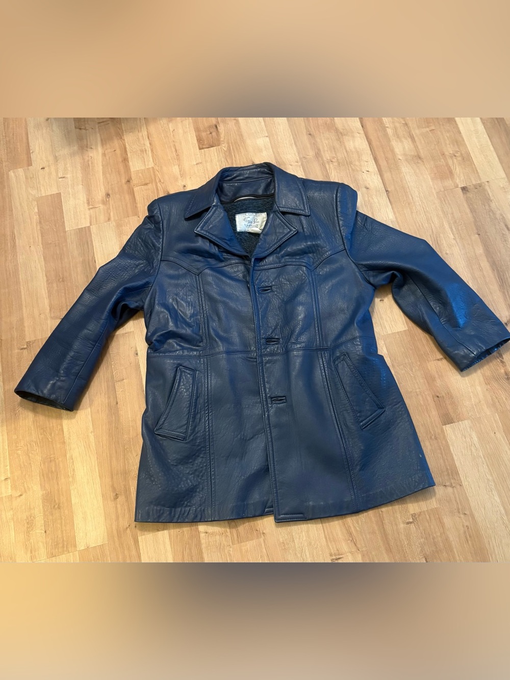 Women’s VTG  Navy Blue Leather Jacket with Liner from The Old Mill Blyth Size 44